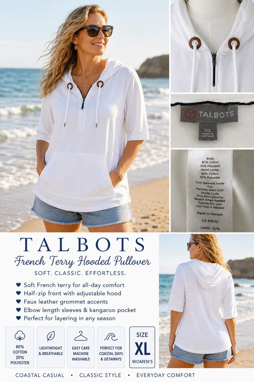 Talbots Terry cotton pockets zip Pullover hooded XL